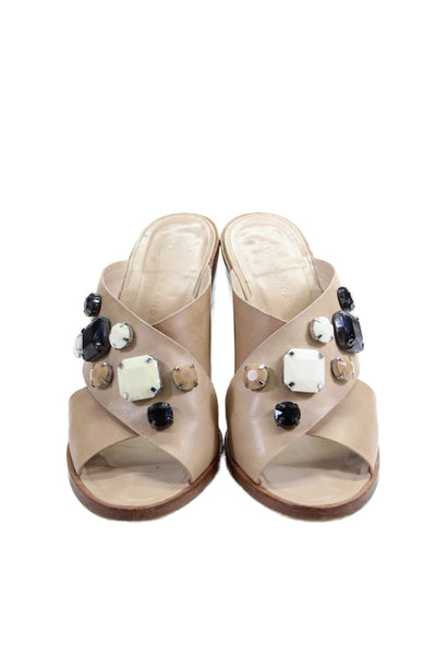 Loeffler Randall Womens Block Heel Studded Cross Strap Sandals Brown Leather 6.5