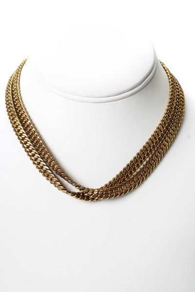 Elizabeth Cole Womens Gold Tone Double Curb Chain Collar Necklace 15.5"