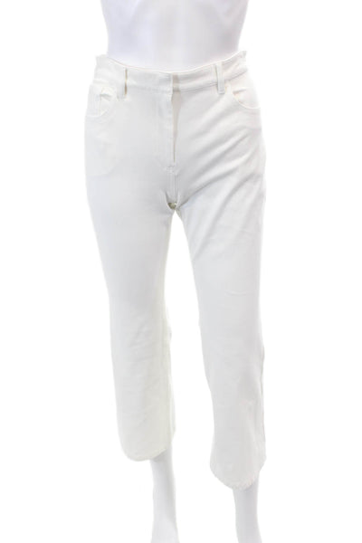 Theory Womens Mid Rise Flare Leg Cropped Trouser Pants White Cotton Size 4