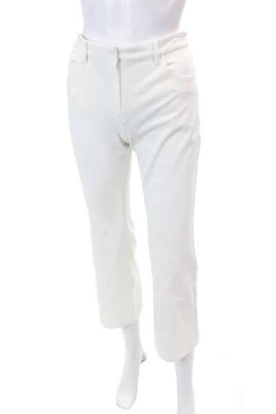Theory Womens Mid Rise Flare Leg Cropped Trouser Pants White Cotton Size 4