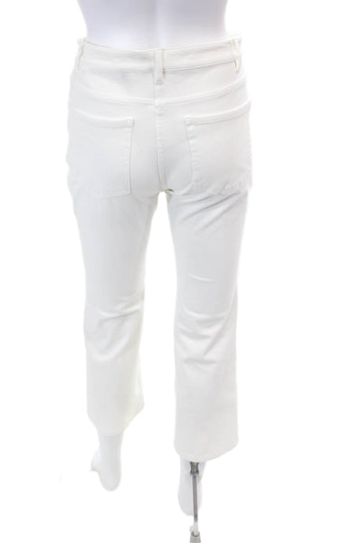 Theory Womens Mid Rise Flare Leg Cropped Trouser Pants White Cotton Size 4