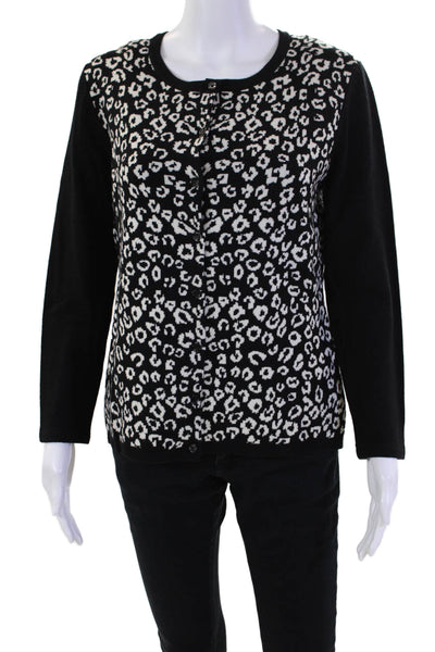 Classiques Entier Womens Wool Blend Animal Print Cardigan Sweater Black Size L
