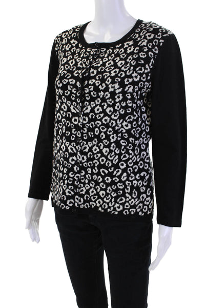 Classiques Entier Womens Wool Blend Animal Print Cardigan Sweater Black Size L