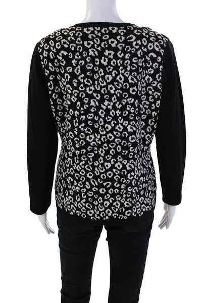 Classiques Entier Womens Wool Blend Animal Print Cardigan Sweater Black Size L
