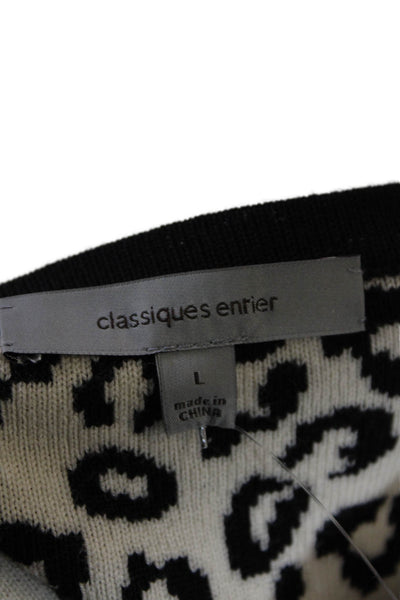 Classiques Entier Womens Wool Blend Animal Print Cardigan Sweater Black Size L