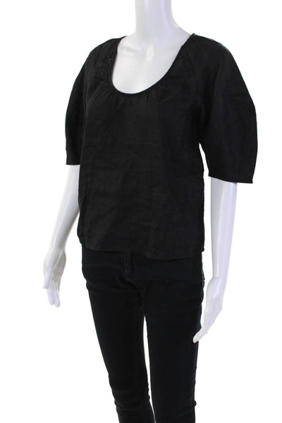 Everlane Womens Linen Scoop Neck Short Sleeve Blouse Top Black Size XXS