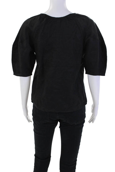 Everlane Womens Linen Scoop Neck Short Sleeve Blouse Top Black Size XXS