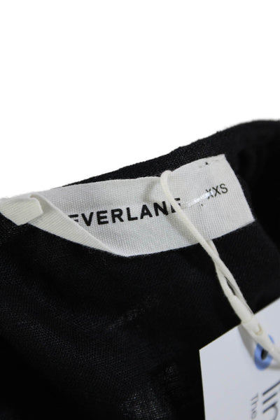 Everlane Womens Linen Scoop Neck Short Sleeve Blouse Top Black Size XXS