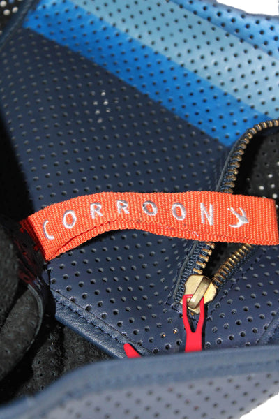 Corroon Womens Double Handle Perforated Leather GSP Tote Handbag Navy Blue