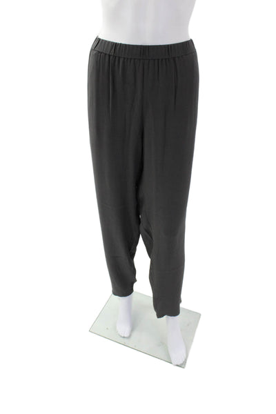 Eileen Fisher Womens Silk Elastic Waist Slouchy Pants Gray Size L