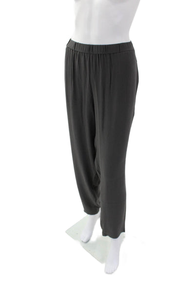 Eileen Fisher Womens Silk Elastic Waist Slouchy Pants Gray Size L