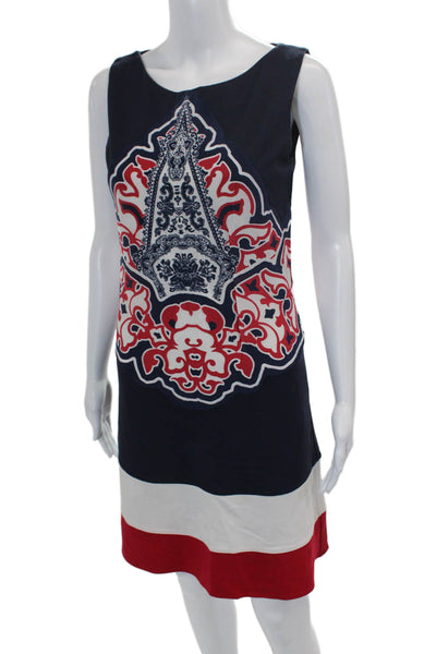 Class Roberto Cavalli Womens Sleeveless A Line Dress Navy Blue Red Size 8