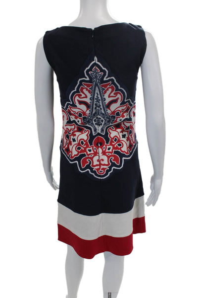 Class Roberto Cavalli Womens Sleeveless A Line Dress Navy Blue Red Size 8