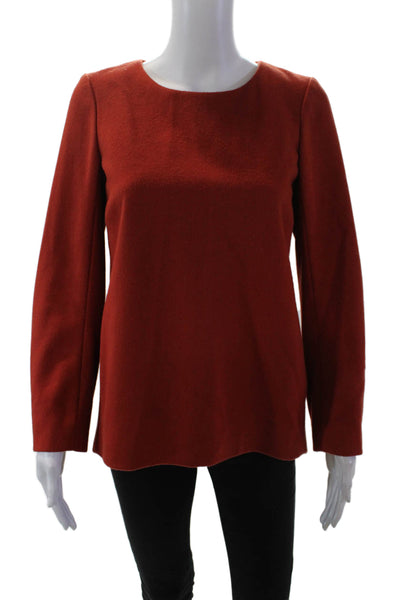 J Crew Collection Womens Button Back Crew Neck Sweater Orange Wool Size XS