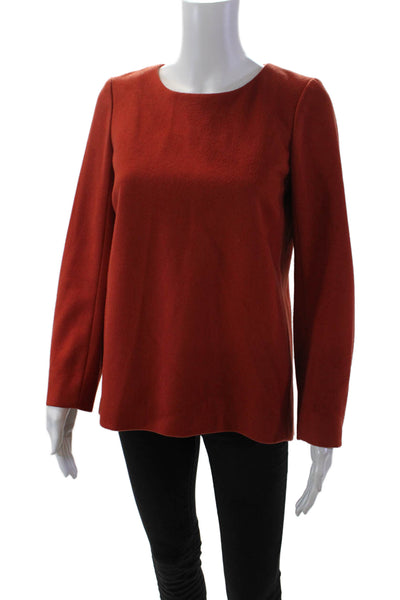J Crew Collection Womens Button Back Crew Neck Sweater Orange Wool Size XS