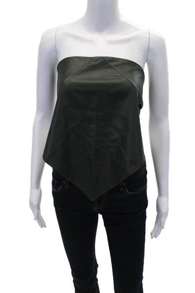 COS Womens Leather Sleeveless Strapless Tied Cropped Shirt Green One Size