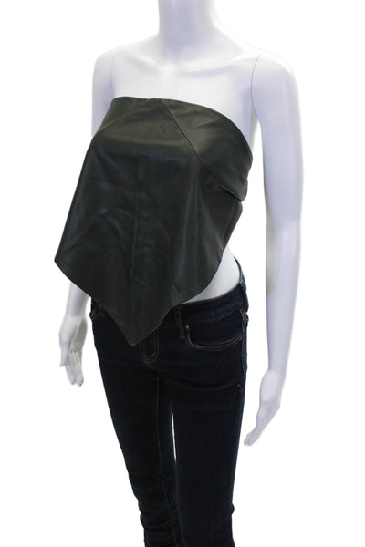 COS Womens Leather Sleeveless Strapless Tied Cropped Shirt Green One Size