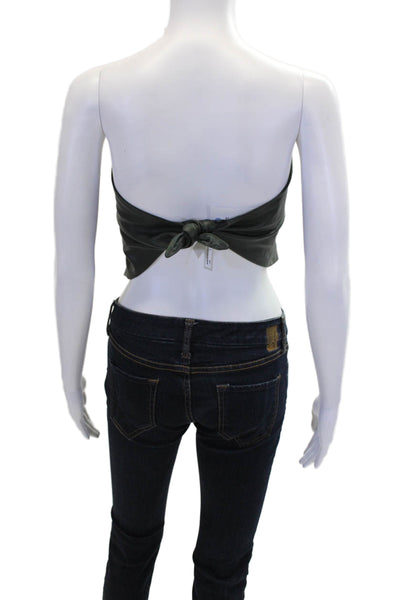 COS Womens Leather Sleeveless Strapless Tied Cropped Shirt Green One Size