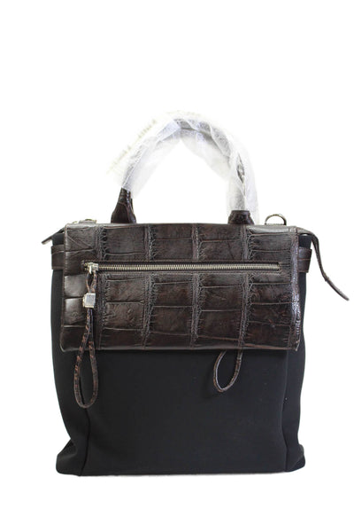 Tardini Womens Textured Silver Hardware Full Zip Square Crossbody Bag Black OS