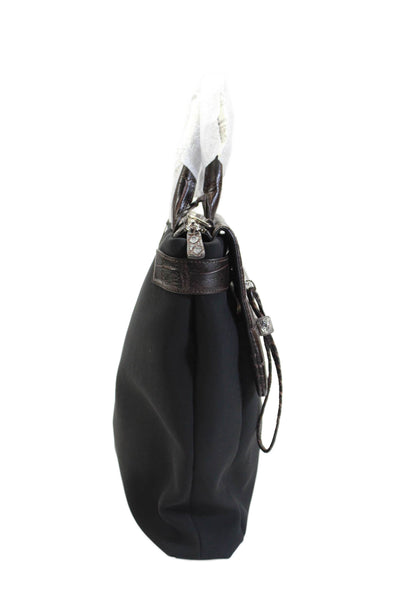 Tardini Womens Textured Silver Hardware Full Zip Square Crossbody Bag Black OS