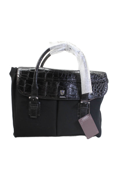 Tardini Womens Textured Lined Buckle Flap Close Briefcase Bag Black OS