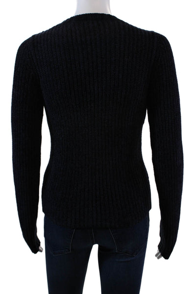 Carven Women's Long Sleeves Check Patch Pullover Sweater Navy Blue Size 34