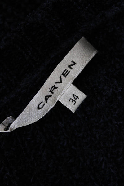Carven Women's Long Sleeves Check Patch Pullover Sweater Navy Blue Size 34