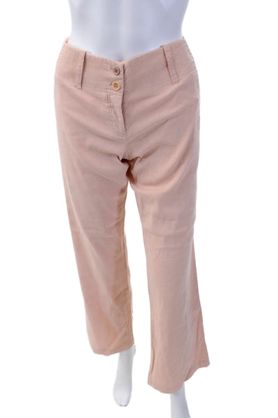 Theory Womens Zipper Fly Mid Rise Straight Leg Linen Pants Peach Size 6