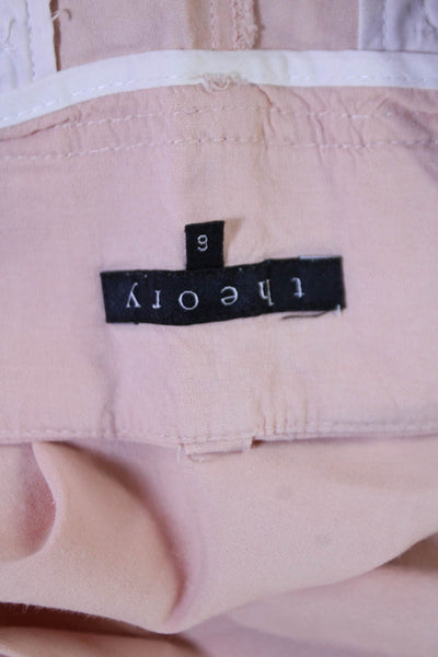 Theory Womens Zipper Fly Mid Rise Straight Leg Linen Pants Peach Size 6