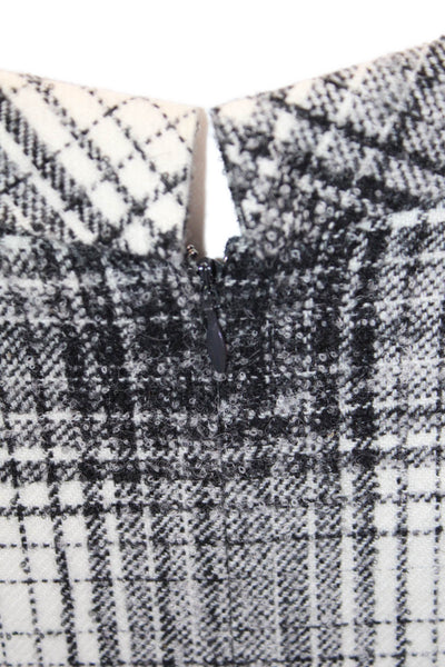 Oscar de la Renta Womens Zip Up Scoop Neck Plaid Sheath Dress White Black Size 8