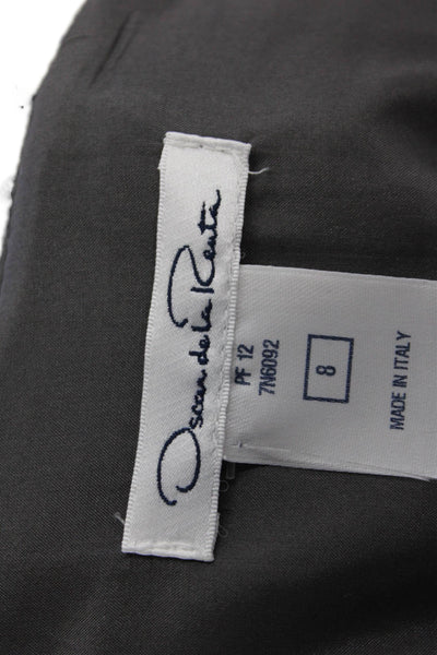 Oscar de la Renta Womens Zip Up Scoop Neck Plaid Sheath Dress White Black Size 8