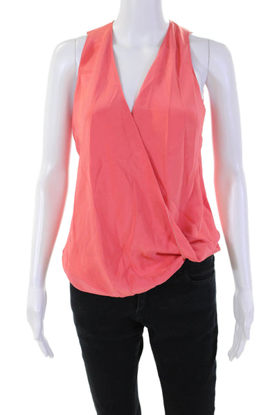 Designer Womens Silk Deep V-Neck Sleeveless Crossed Blouse Cantaloupe Size XS LL