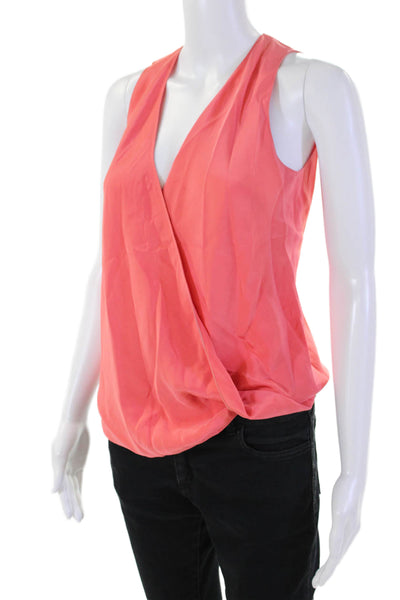Designer Womens Silk Deep V-Neck Sleeveless Crossed Blouse Cantaloupe Size XS LL