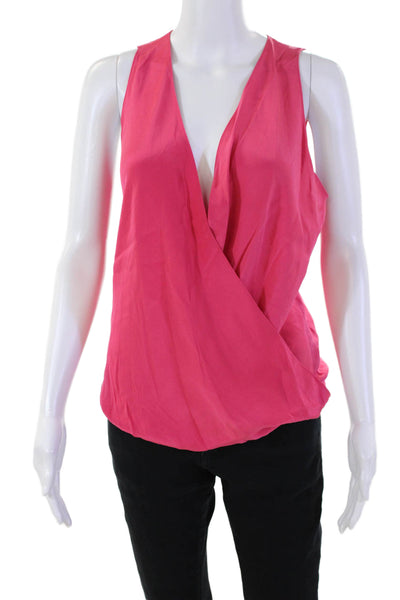 Designer Womens Silk Criss Cross Deep V-Neck Sleeveless Blouse Watermelon Size M