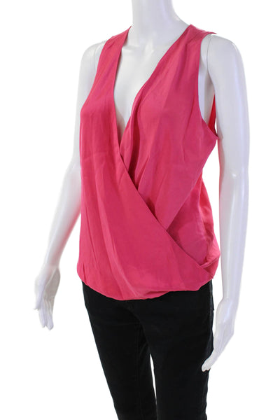 Designer Womens Silk Criss Cross Deep V-Neck Sleeveless Blouse Watermelon Size M