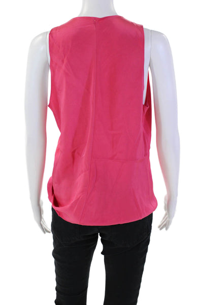 Designer Womens Silk Criss Cross Deep V-Neck Sleeveless Blouse Watermelon Size M