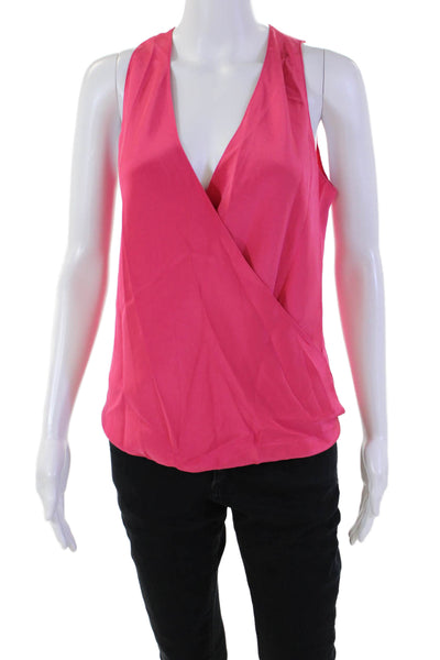 Designer Womens Silk V-Neck Criss Cross Sleeveless Blouse Top Watermelon Size S