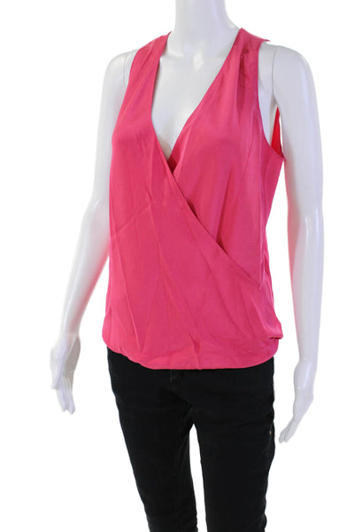 Designer Womens Silk V-Neck Criss Cross Sleeveless Blouse Top Watermelon Size S