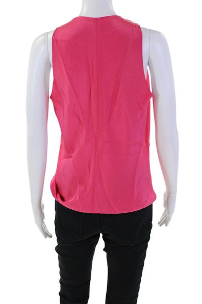 Designer Womens Silk V-Neck Criss Cross Sleeveless Blouse Top Watermelon Size S
