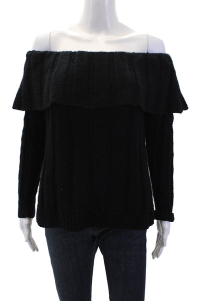 Shari's Place Off The Shoulder Long Sleeves  Ribbed Sweater Black Size L