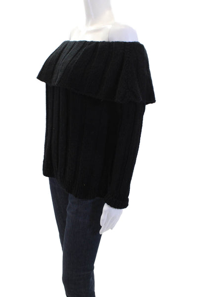 Shari's Place Off The Shoulder Long Sleeves  Ribbed Sweater Black Size L