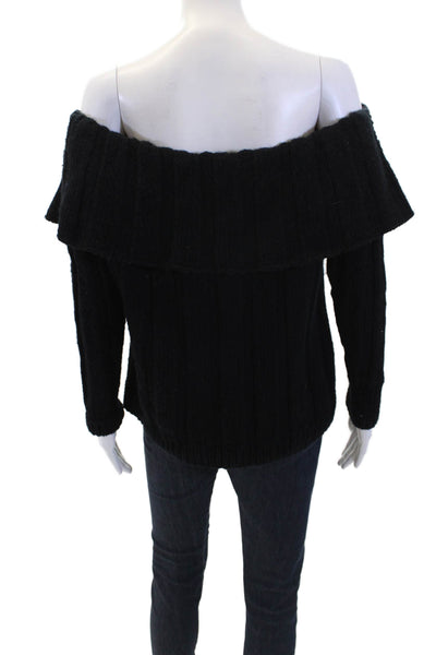 Shari's Place Off The Shoulder Long Sleeves  Ribbed Sweater Black Size L