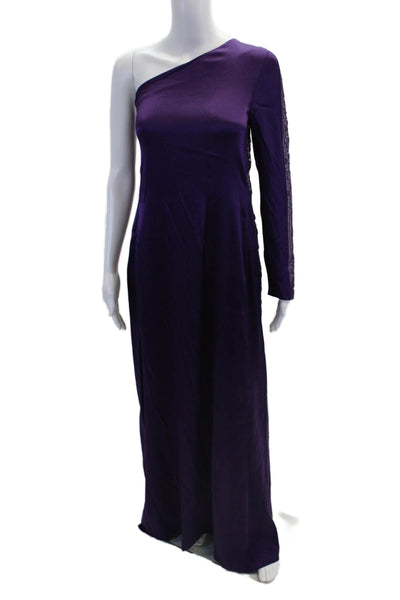 Aeffe Womens Lace Texture Trim One Shoulder Leg Slit Maxi Dress Purple Size 10