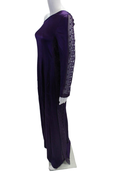 Aeffe Womens Lace Texture Trim One Shoulder Leg Slit Maxi Dress Purple Size 10