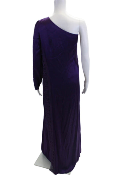 Aeffe Womens Lace Texture Trim One Shoulder Leg Slit Maxi Dress Purple Size 10