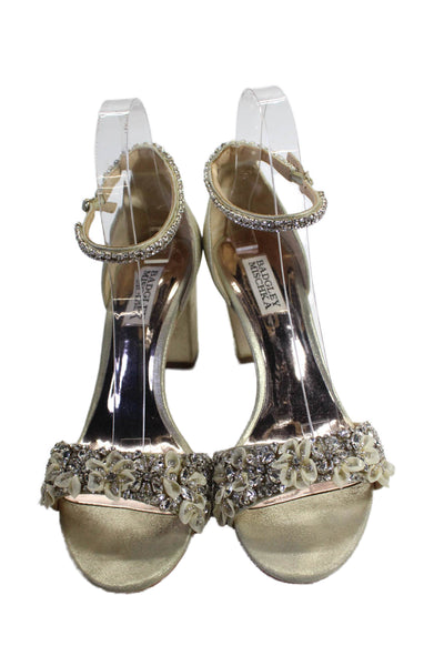 Badgley Mischka Womens Block Heels Open Toe Beaded Embellish Sandals Gold Size 8