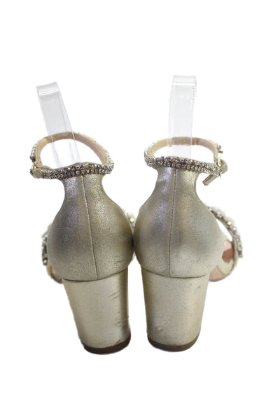 Badgley Mischka Womens Block Heels Open Toe Beaded Embellish Sandals Gold Size 8