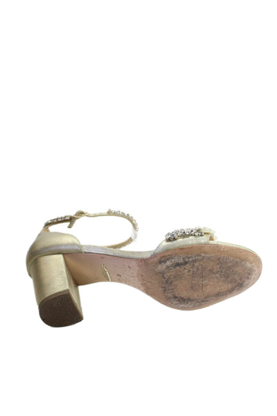 Badgley Mischka Womens Block Heels Open Toe Beaded Embellish Sandals Gold Size 8
