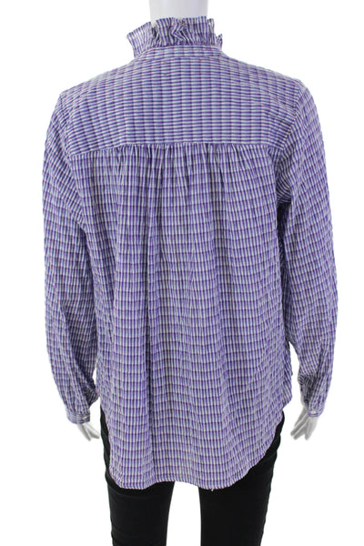 Xirena Womens Long Sleeve Half Button Plaid Shirt Purple Blue Cotton Size XS