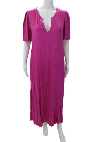 Raquel Allegra Womens Short Sleeve V Neck Full Length Maxi Dress Pink Size 3